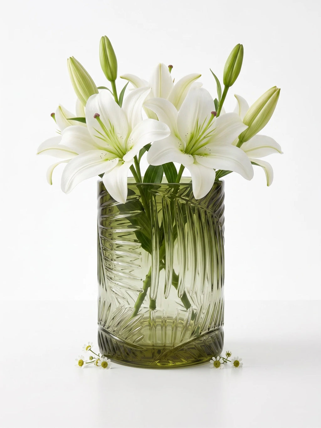 Jungle Bloom Embossed Glass Vase — Hand-Blown Glass from Firozabad, India — Styled for Home Décor
