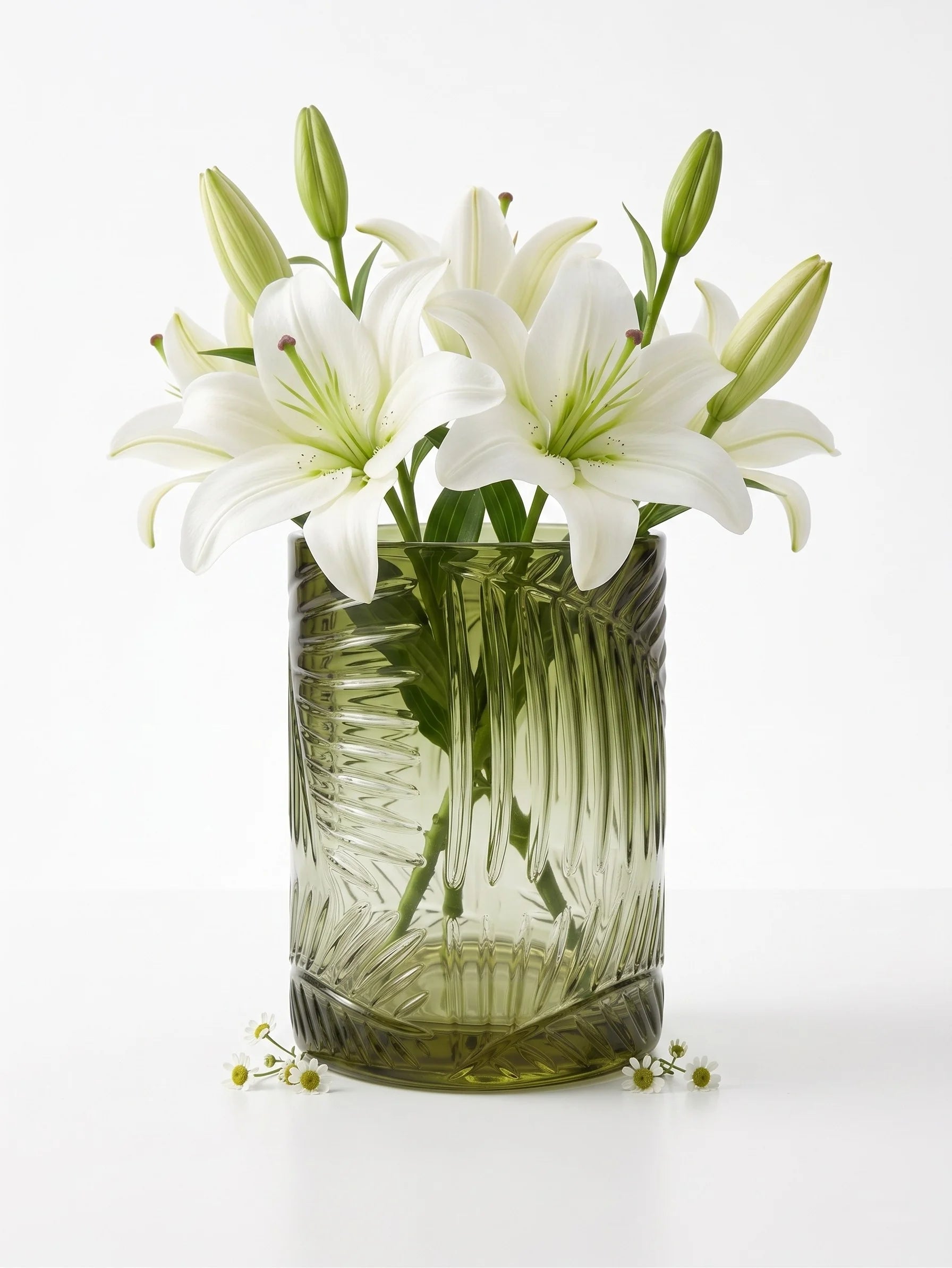 Jungle Bloom Embossed Glass Vase — Hand-Blown Glass from Firozabad, India — Styled for Home Décor