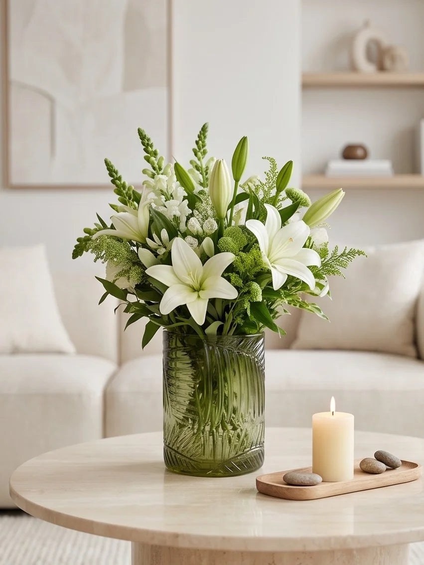 Jungle Bloom Embossed Glass Vase — Hand-Blown Glass from Firozabad, India — Detail Close-Up