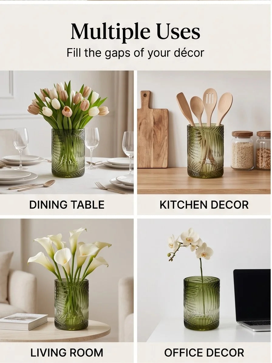 Jungle Bloom Embossed Glass Vase — Hand-Blown Glass from Firozabad, India — Texture & Craftsmanship