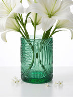 Jungle Bloom Embossed Glass Vase — Hand-Blown Glass from Firozabad, India — Top View