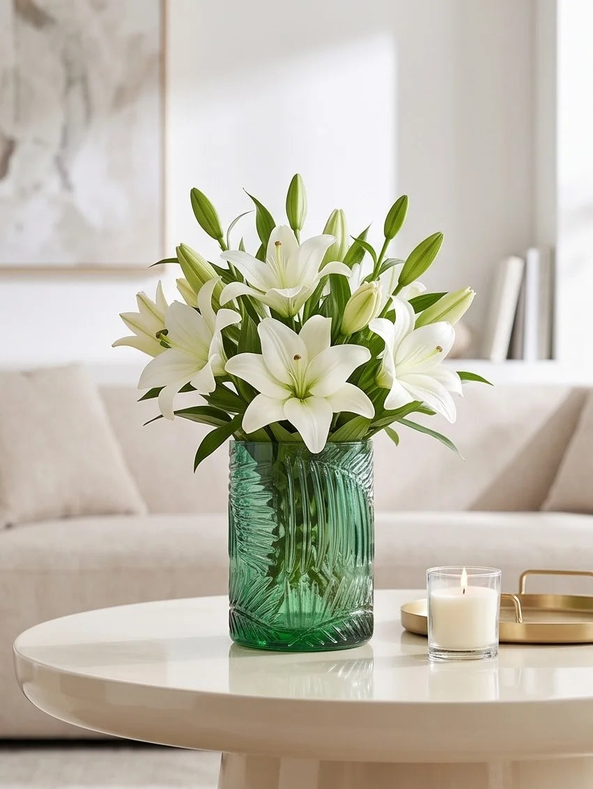Jungle Bloom Embossed Glass Vase — Hand-Blown Glass from Firozabad, India — Colour Variant