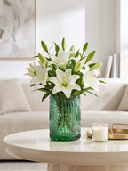 Jungle Bloom Embossed Glass Vase — Hand-Blown Glass from Firozabad, India — Colour Variant