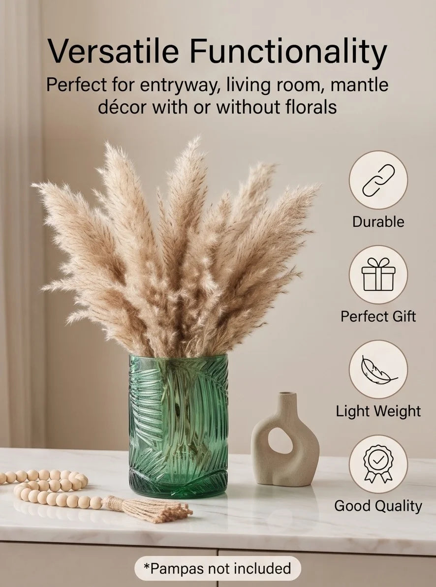 Jungle Bloom Embossed Glass Vase — Hand-Blown Glass from Firozabad, India — Multi-Angle Showcase