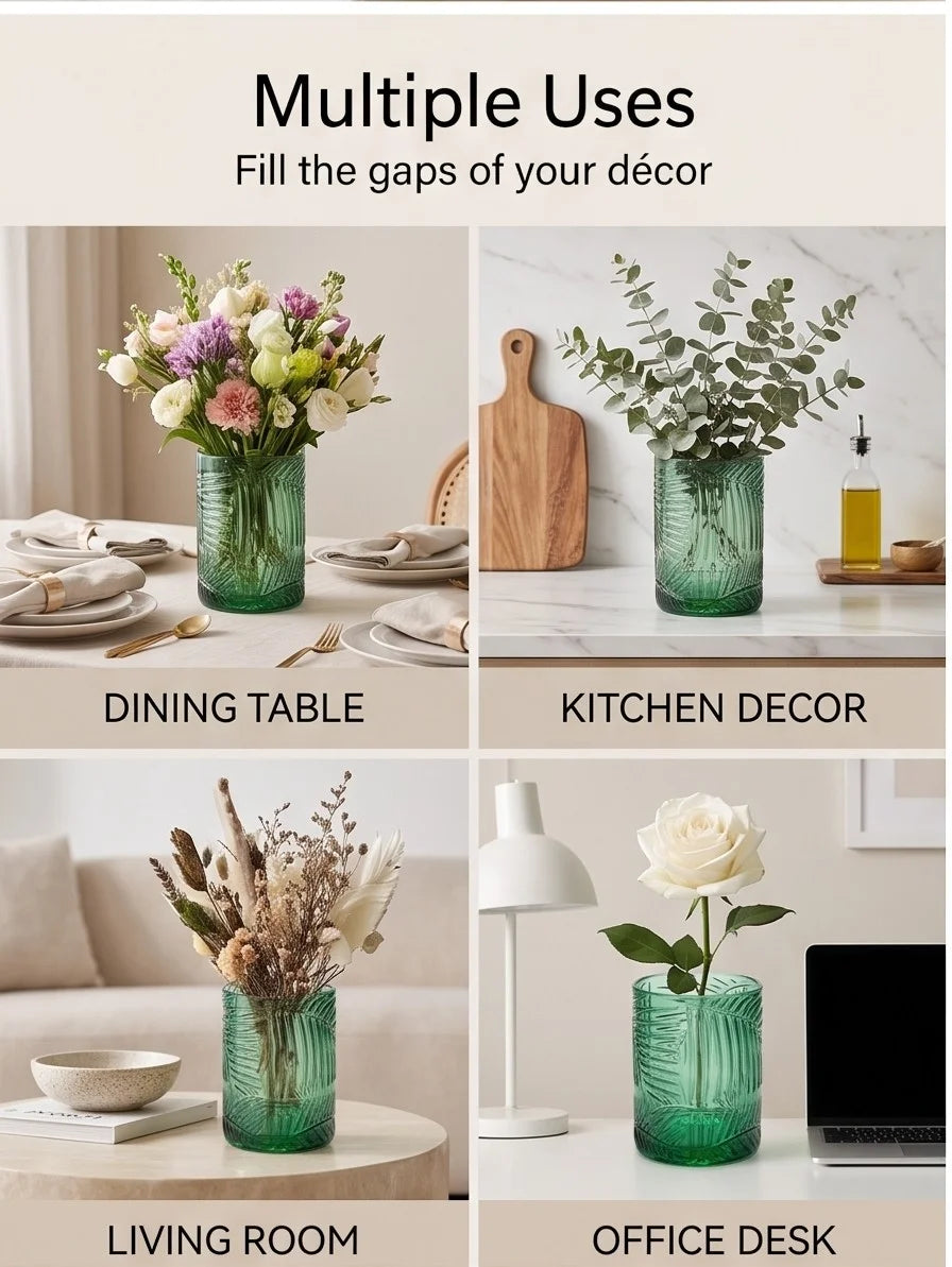Jungle Bloom Embossed Glass Vase — Hand-Blown Glass from Firozabad, India — Premium Detail