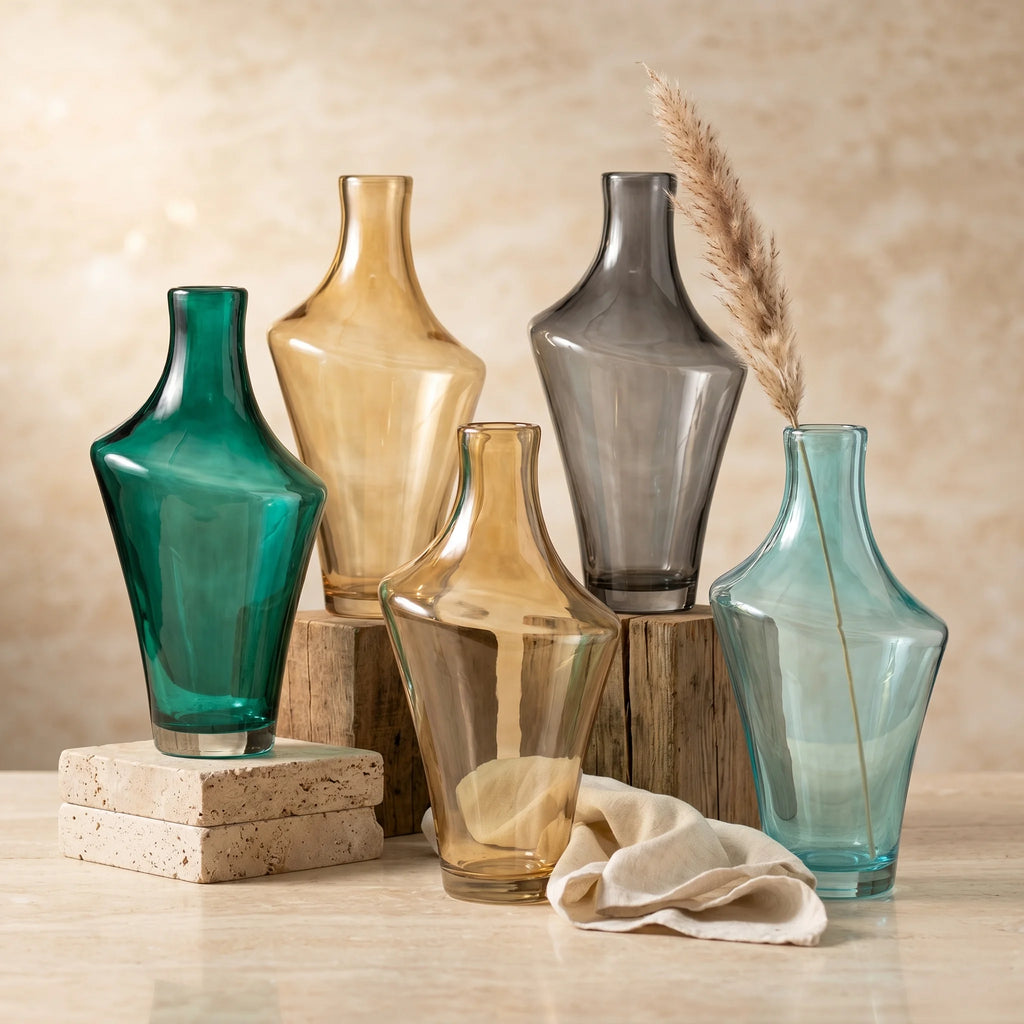 Zenith Arc Sculptural Glass Vase — Hand-Blown Glass from Firozabad, India — Styled for Home Décor