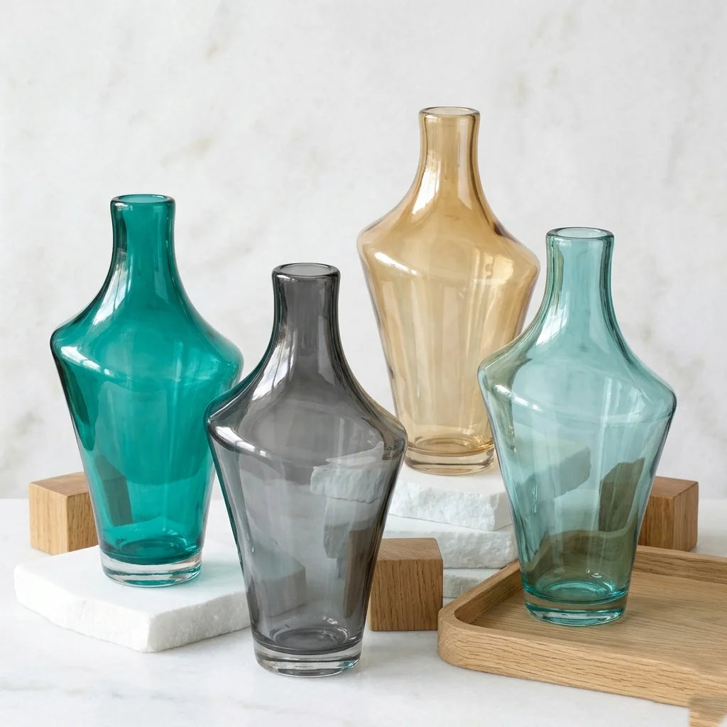 Zenith Arc Sculptural Glass Vase — Hand-Blown Glass from Firozabad, India | Floral Arrangements & Home Styling