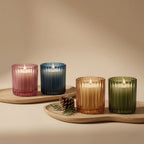 Sandalwood Ribbed Glass Candle | Luxury Gift & Home Décor — Hand-Blown Glass from Firozabad, India — Texture & Craftsmanship