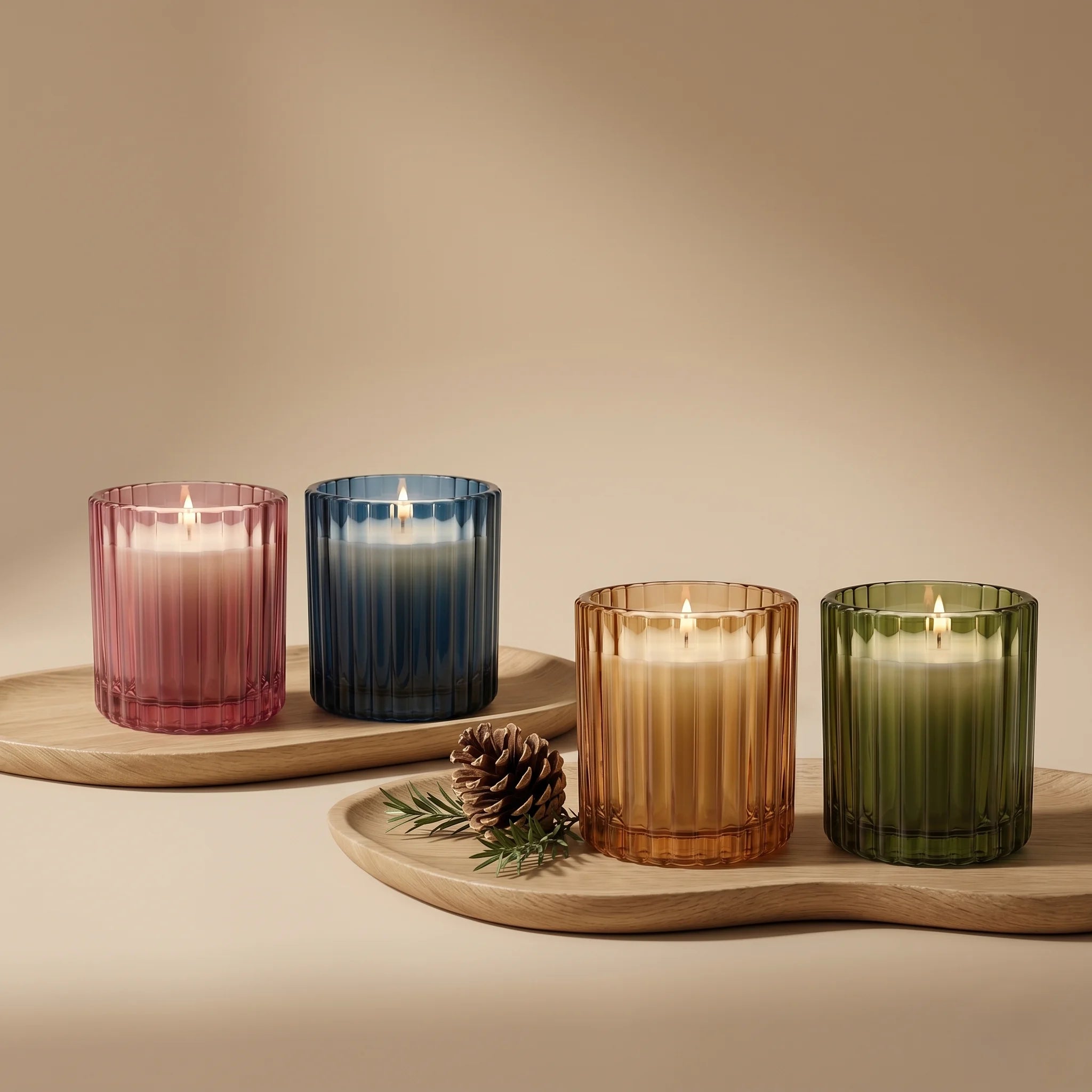 Sandalwood Ribbed Glass Candle | Luxury Gift & Home Décor — Hand-Blown Glass from Firozabad, India — Texture & Craftsmanship