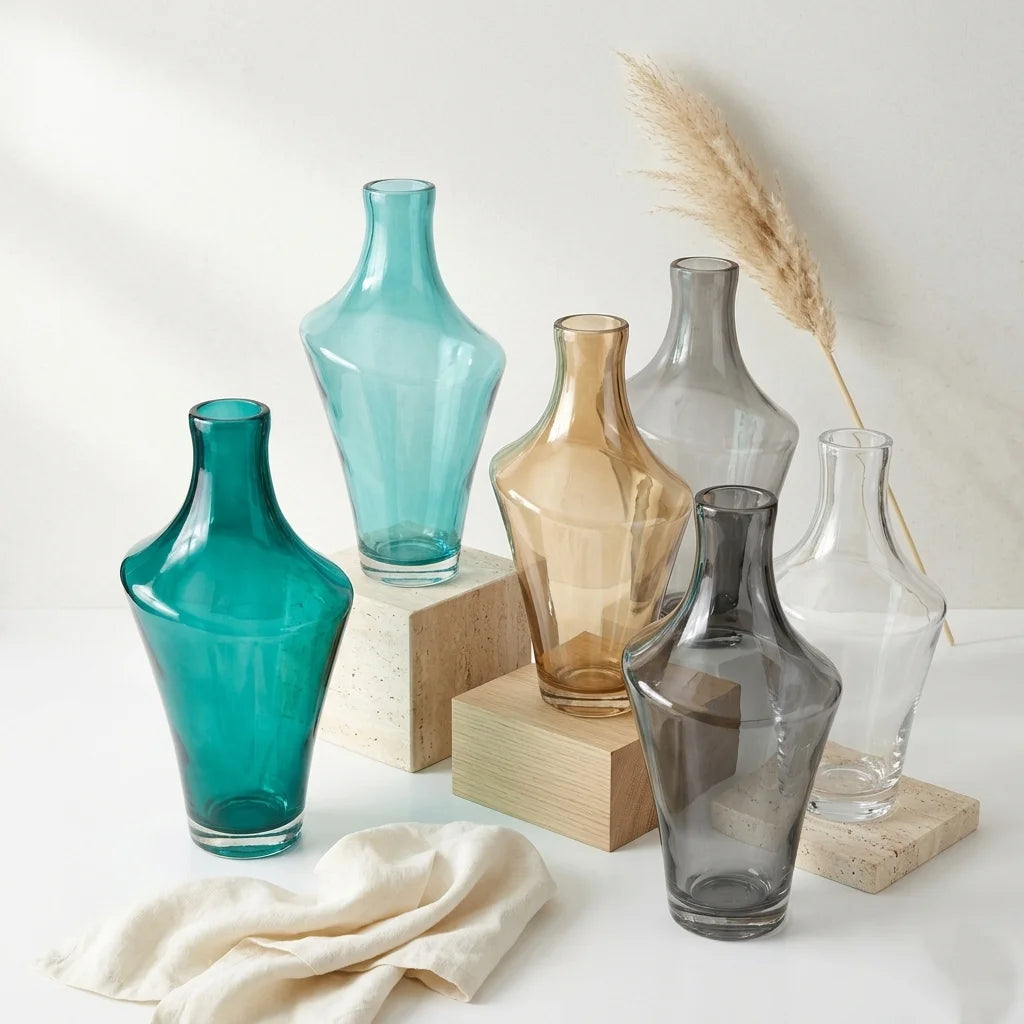 Zenith Arc Sculptural Glass Vase — Hand-Blown Glass from Firozabad, India — Side Angle View