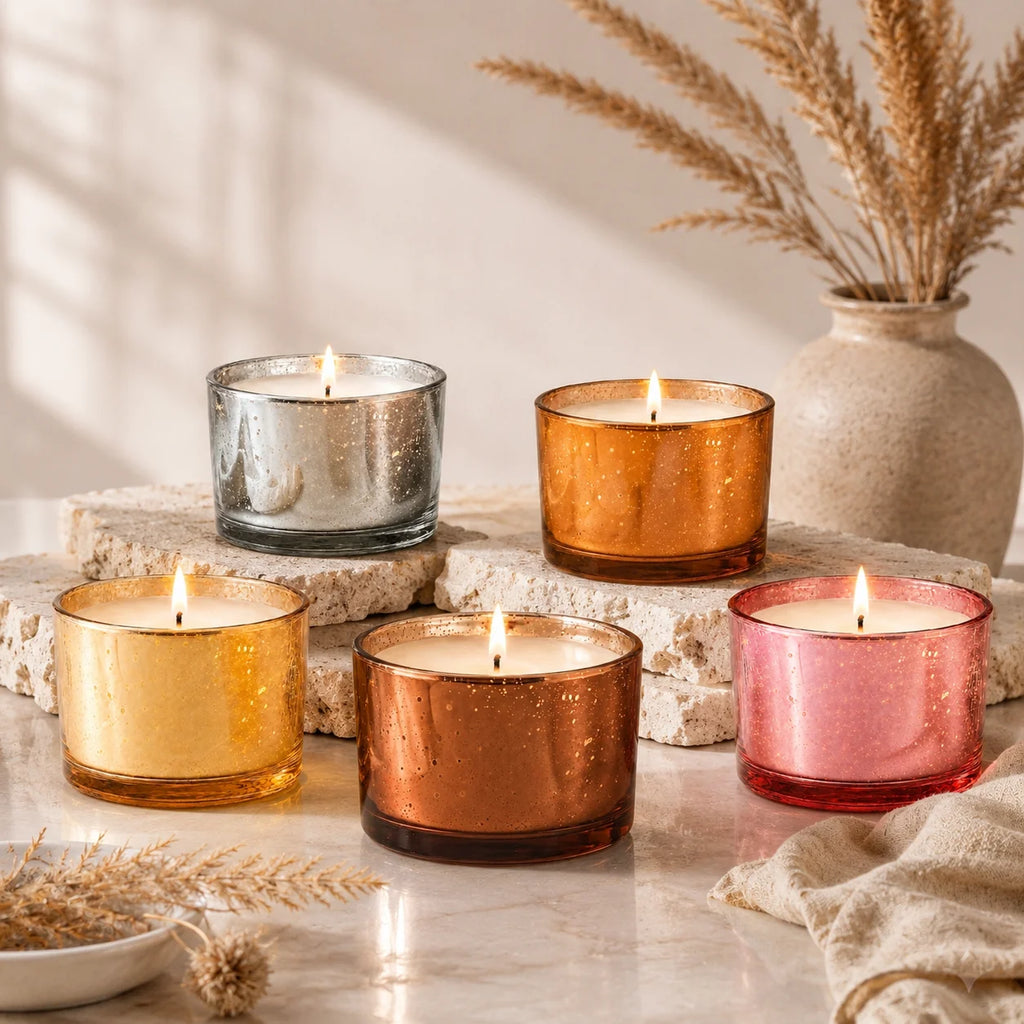 Lavender Mercury Glass Candle | Wide Bowl | 55Hr Burn | 5 Metallic Shades — Castle Crafts