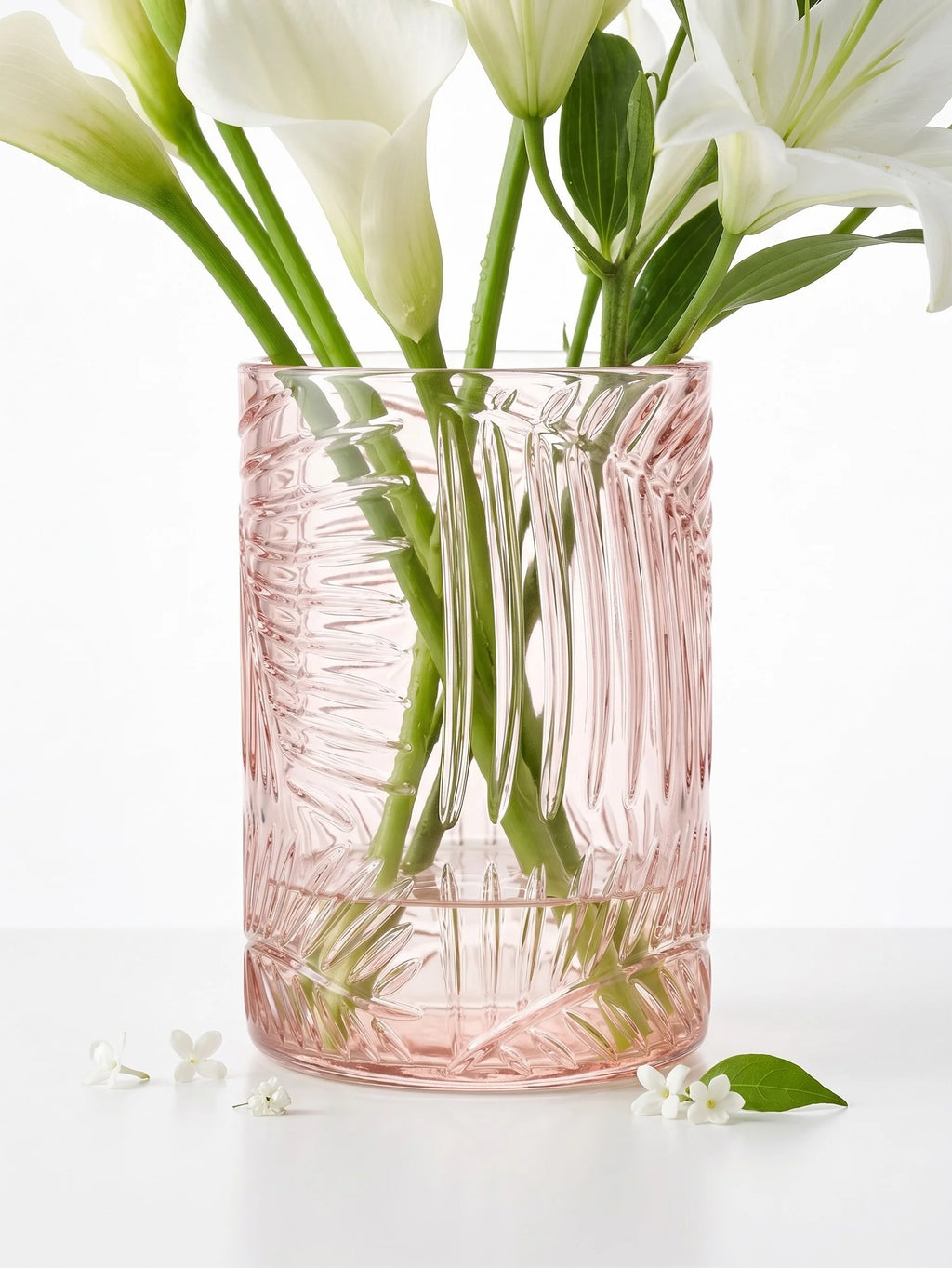 Tropical Fern Embossed Glass Vase — Hand-Blown Glass from Firozabad, India — Gifting Presentation