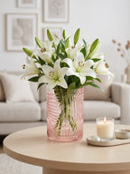 Tropical Fern Embossed Glass Vase — Hand-Blown Glass from Firozabad, India — Festive Styling