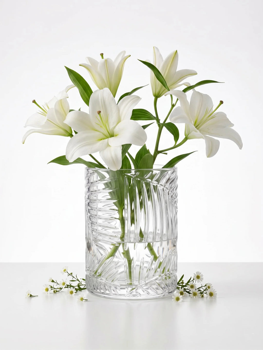 Tropical Fern Embossed Glass Vase — Hand-Blown Glass from Firozabad, India — Multi-Angle Showcase