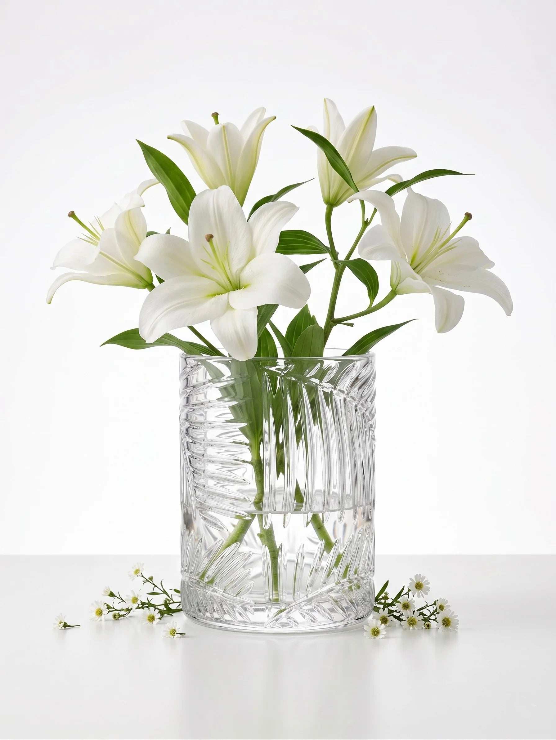 Tropical Fern Embossed Glass Vase — Hand-Blown Glass from Firozabad, India — Multi-Angle Showcase