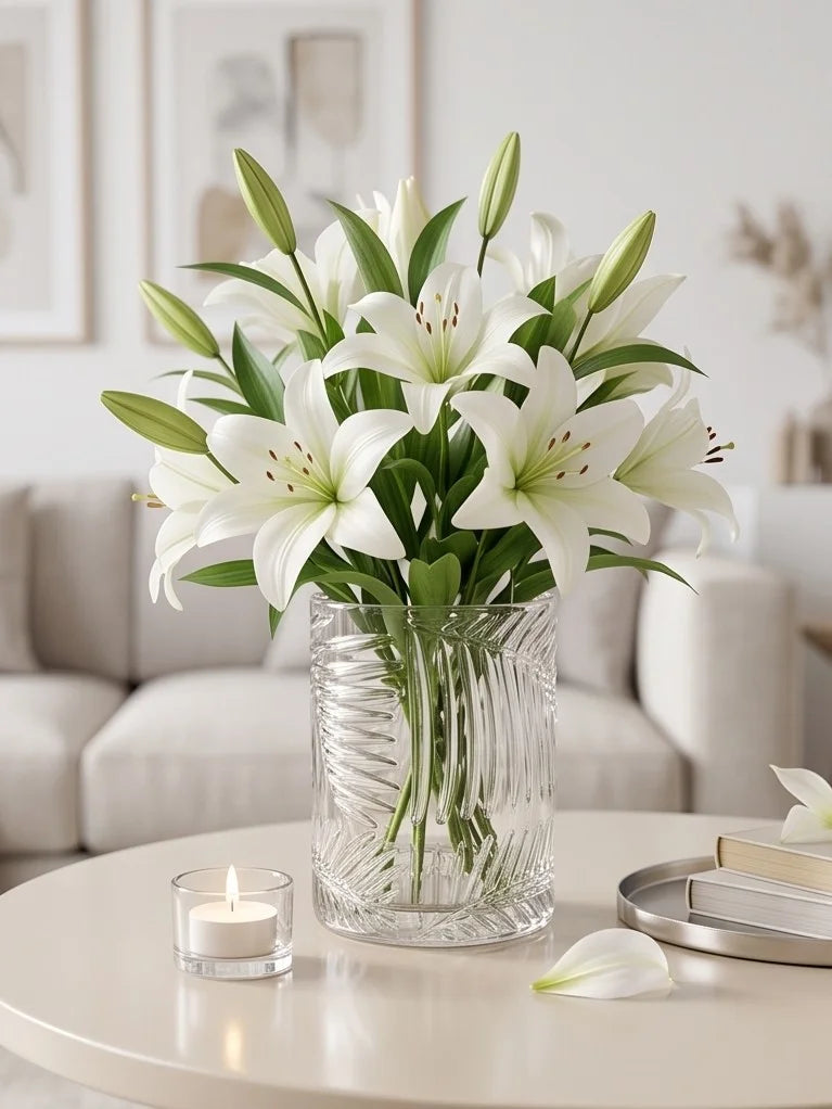 Tropical Fern Embossed Glass Vase — Hand-Blown Glass from Firozabad, India — Premium Detail