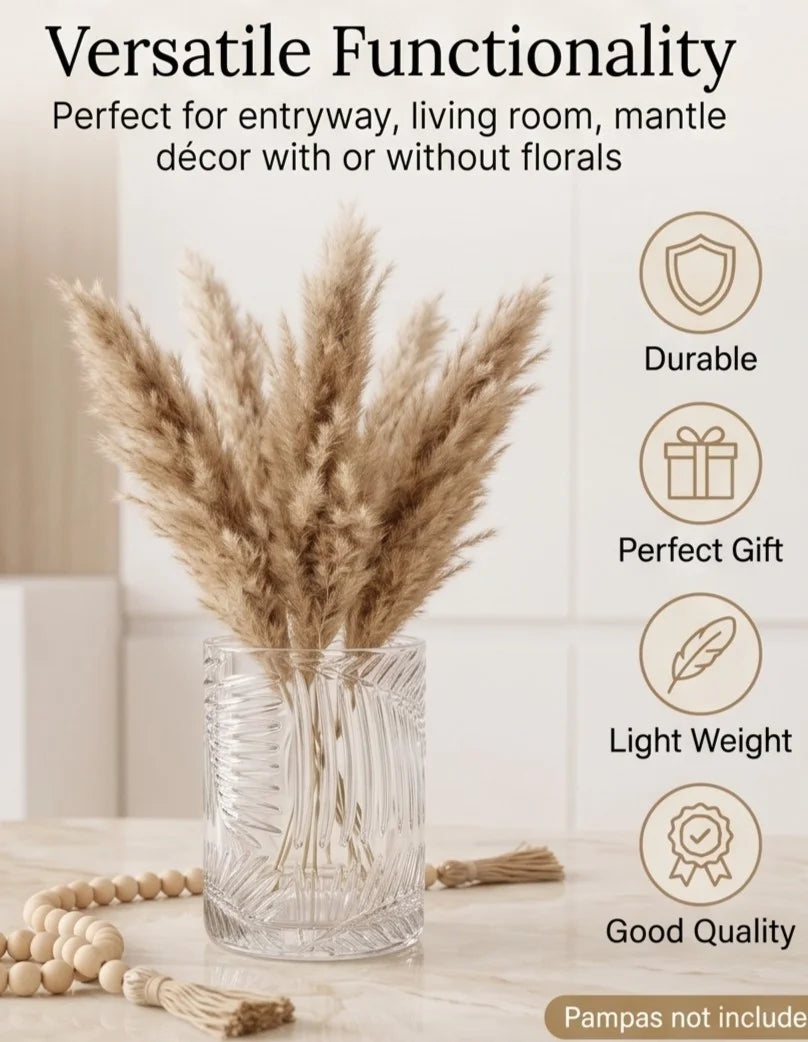 Tropical Fern Embossed Glass Vase — Hand-Blown Glass from Firozabad, India — Curated Display