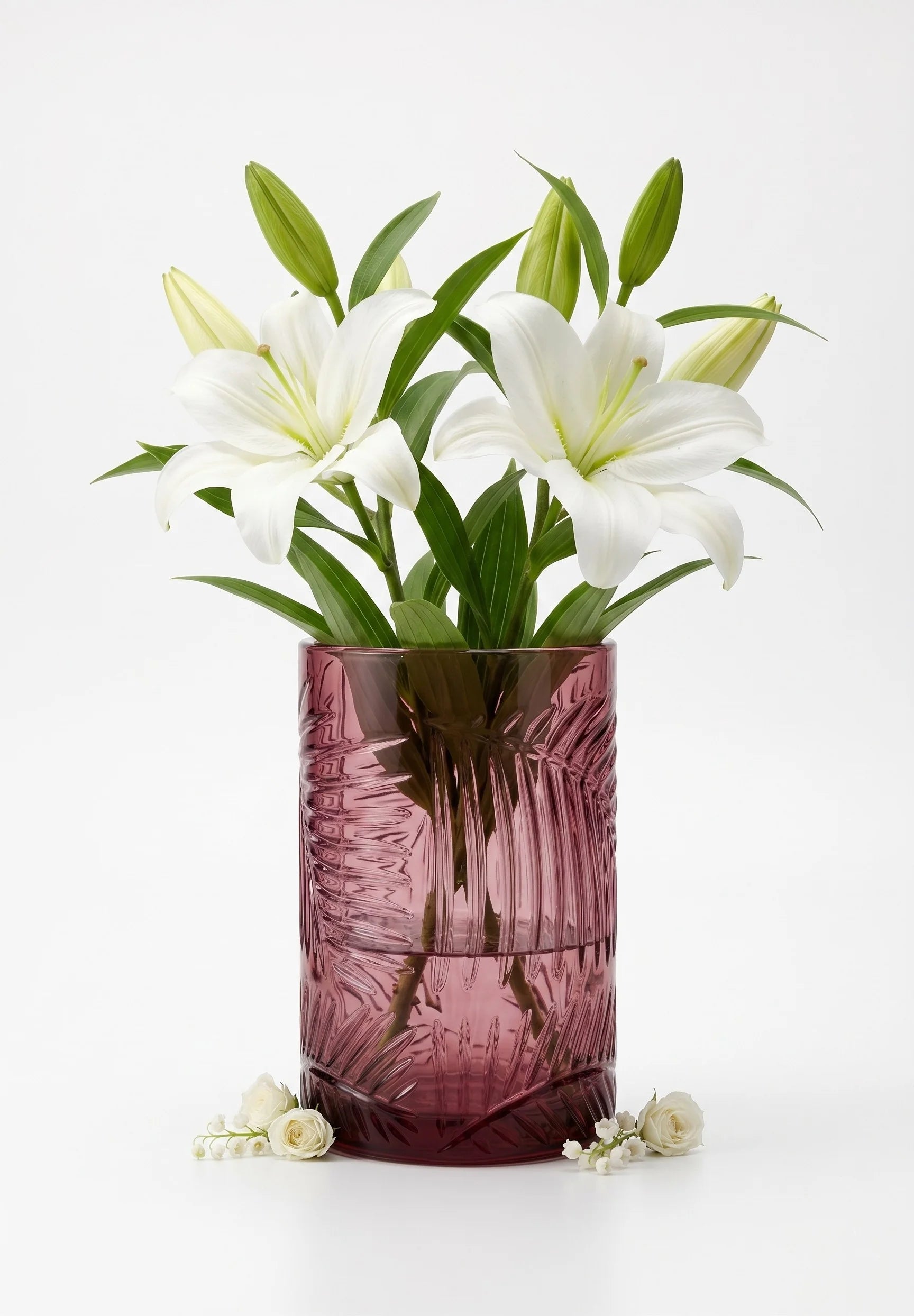 Jungle Bloom Embossed Glass Vase — Hand-Blown Glass from Firozabad, India — Curated Display