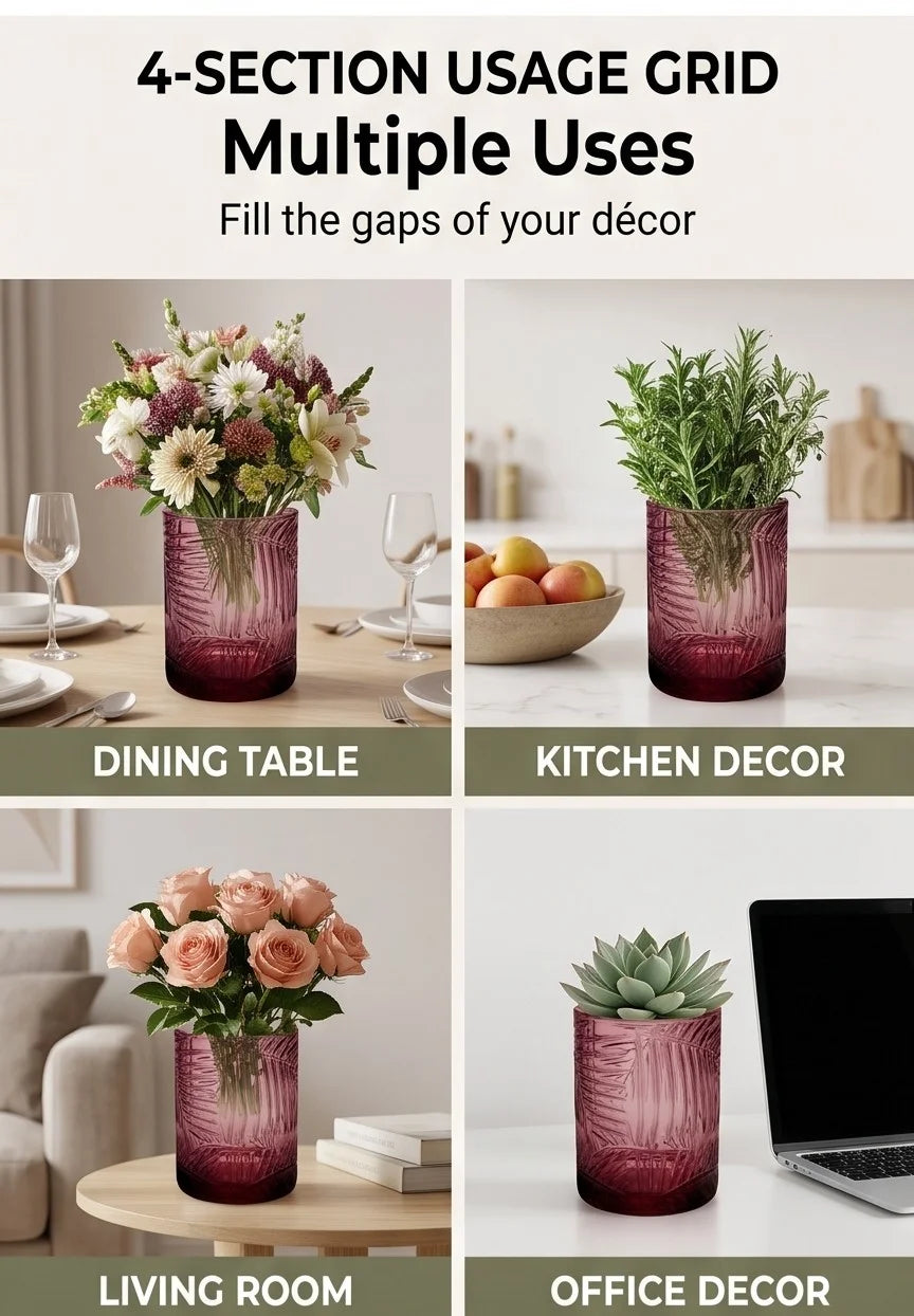 Jungle Bloom Embossed Glass Vase — Hand-Blown Glass from Firozabad, India — Tabletop View