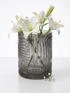 Tropical Fern Embossed Glass Vase — Hand-Blown Glass from Firozabad, India — Handcrafted Finish