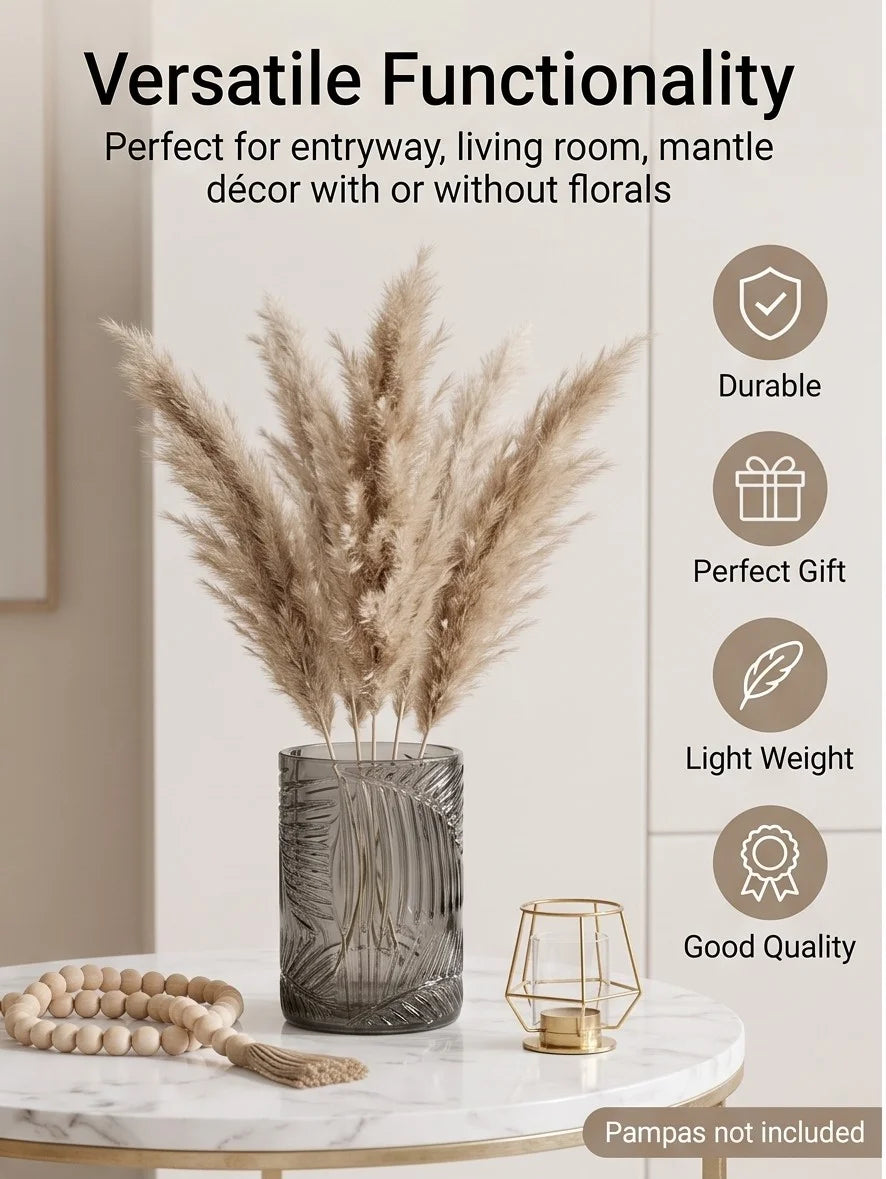 Tropical Fern Embossed Glass Vase — Hand-Blown Glass from Firozabad, India — Boho Styling