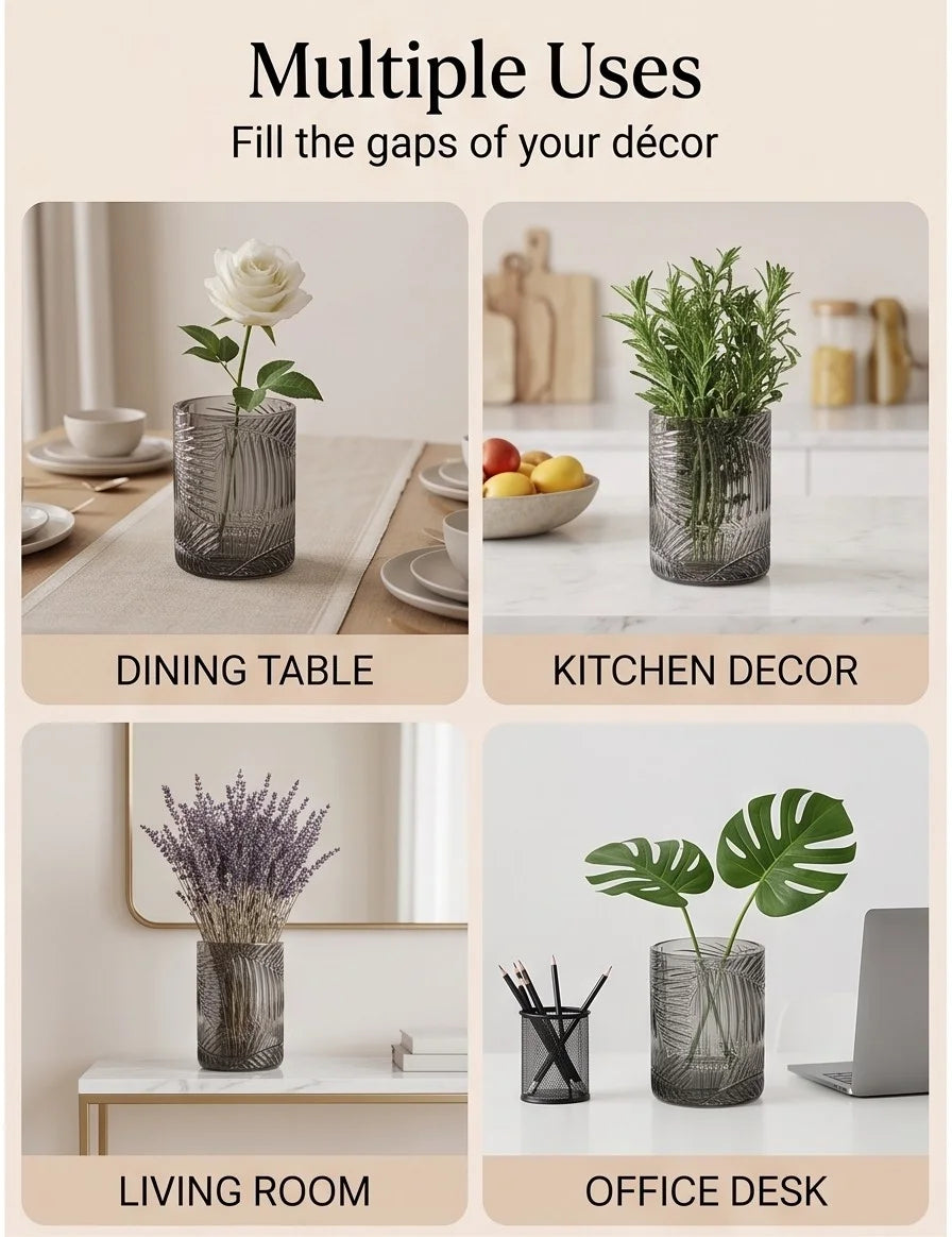 Tropical Fern Embossed Glass Vase — Hand-Blown Glass from Firozabad, India — Wedding Décor Use