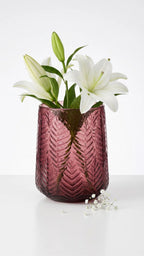 Feather Whisper Embossed Glass Vase — Hand-Blown Glass from Firozabad, India — Styled for Home Décor