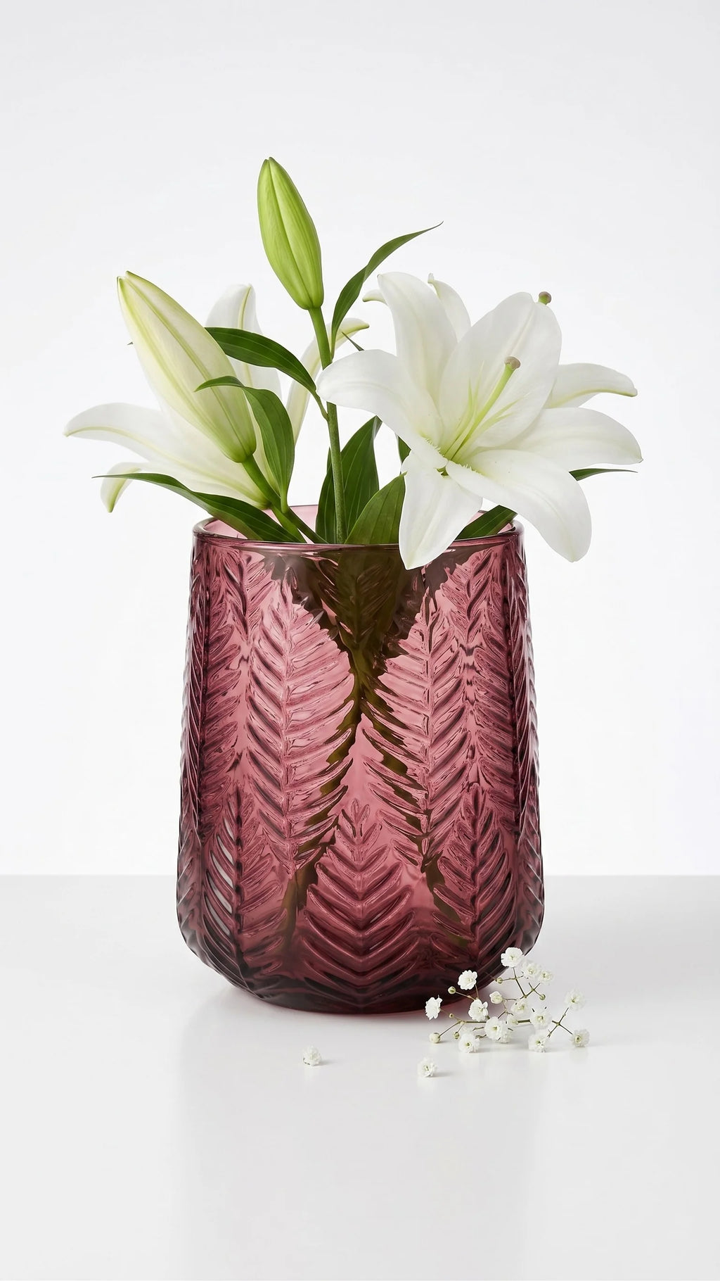Forest Fern Embossed Glass Vase — Hand-Blown Glass from Firozabad, India — Handcrafted Finish
