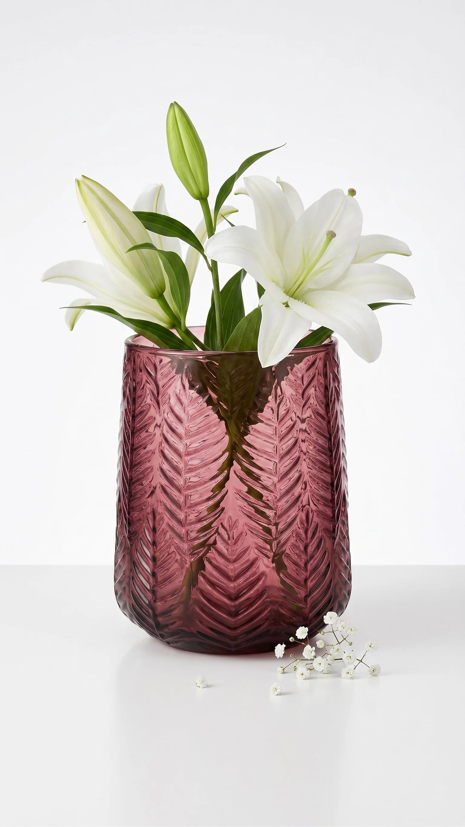 Forest Fern Embossed Glass Vase — Hand-Blown Glass from Firozabad, India — Handcrafted Finish