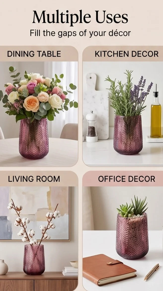 Forest Fern Embossed Glass Vase — Hand-Blown Glass from Firozabad, India — Wedding Décor Use