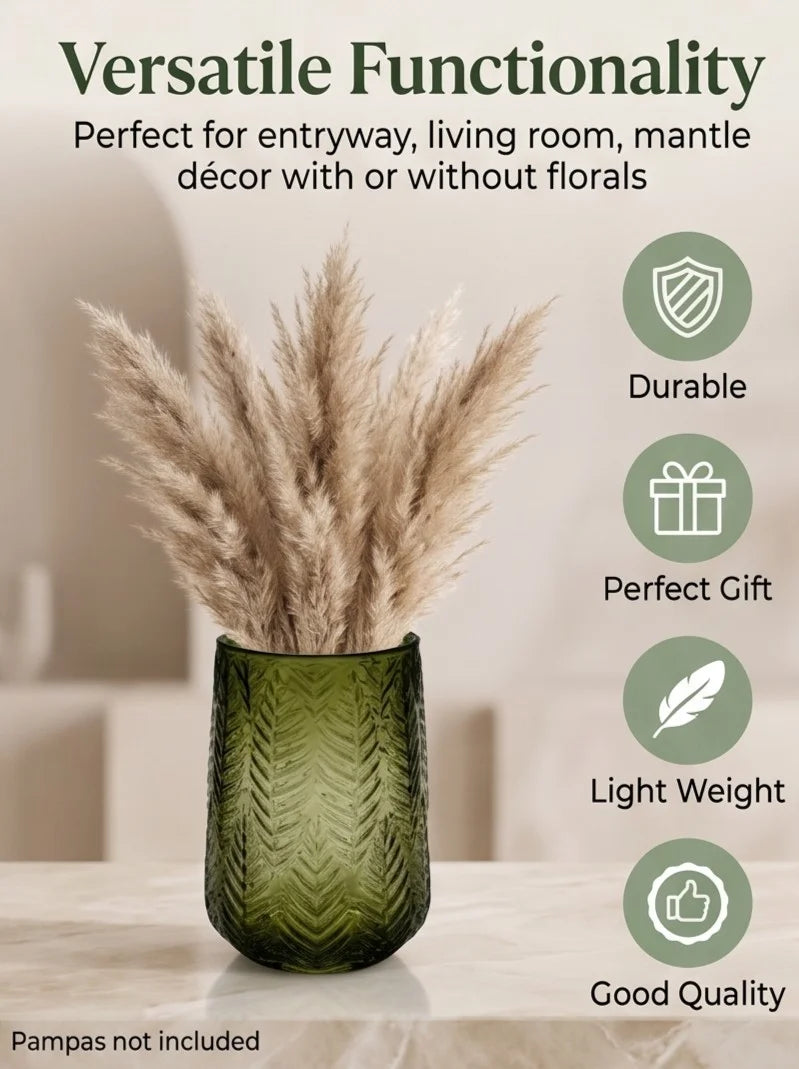 Forest Fern Embossed Glass Vase — Hand-Blown Glass from Firozabad, India — Colour Variant