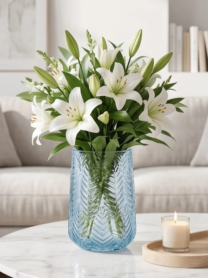 Feather Whisper Embossed Glass Vase — Hand-Blown Glass from Firozabad, India — Gifting Presentation