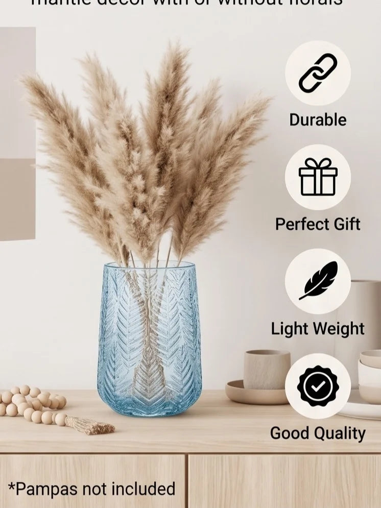 Feather Whisper Embossed Glass Vase — Hand-Blown Glass from Firozabad, India — Festive Styling