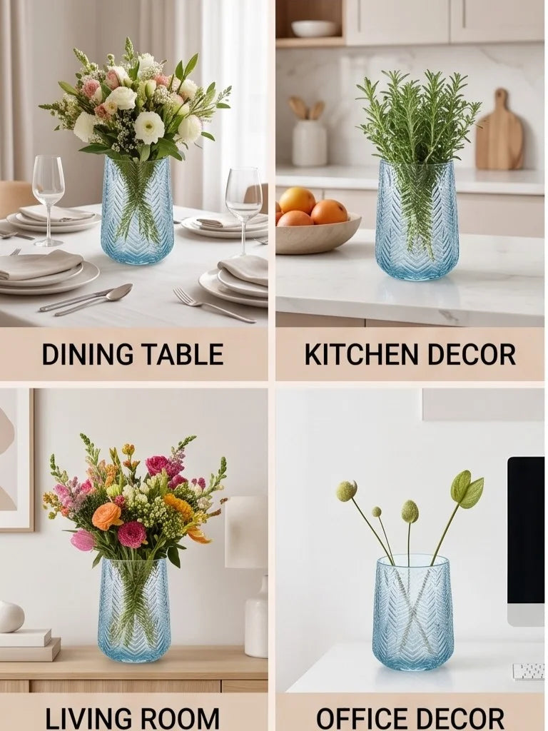 Feather Whisper Embossed Glass Vase — Hand-Blown Glass from Firozabad, India — In a Living Space