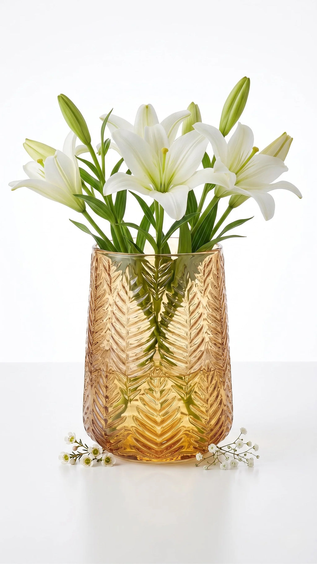 Feather Whisper Embossed Glass Vase — Hand-Blown Glass from Firozabad, India — Light & Shadow