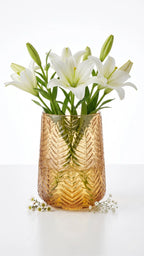 Forest Fern Embossed Glass Vase — Hand-Blown Glass from Firozabad, India — Top View