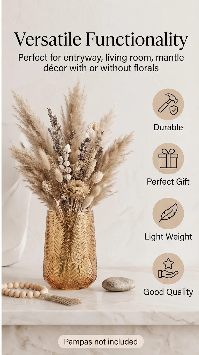 Feather Whisper Embossed Glass Vase — Hand-Blown Glass from Firozabad, India — Premium Detail