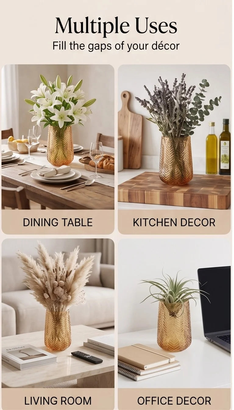 Forest Fern Embossed Glass Vase — Hand-Blown Glass from Firozabad, India — In a Living Space