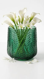 Forest Fern Embossed Glass Vase — Hand-Blown Glass from Firozabad, India — Multi-Angle Showcase