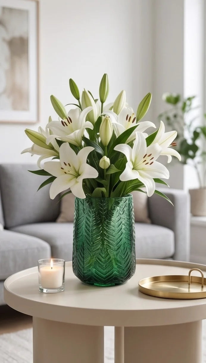 Forest Fern Embossed Glass Vase — Hand-Blown Glass from Firozabad, India — Premium Detail