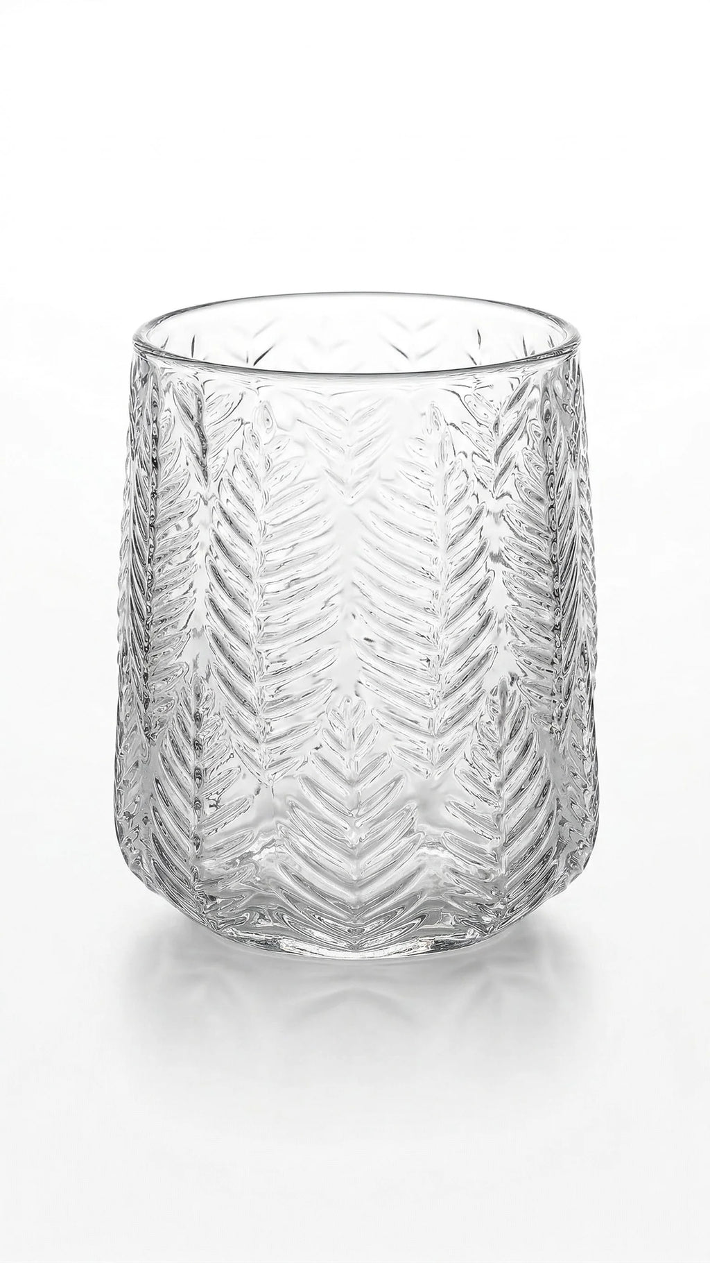 Feather Whisper Embossed Glass Vase — Hand-Blown Glass from Firozabad, India — Curated Display