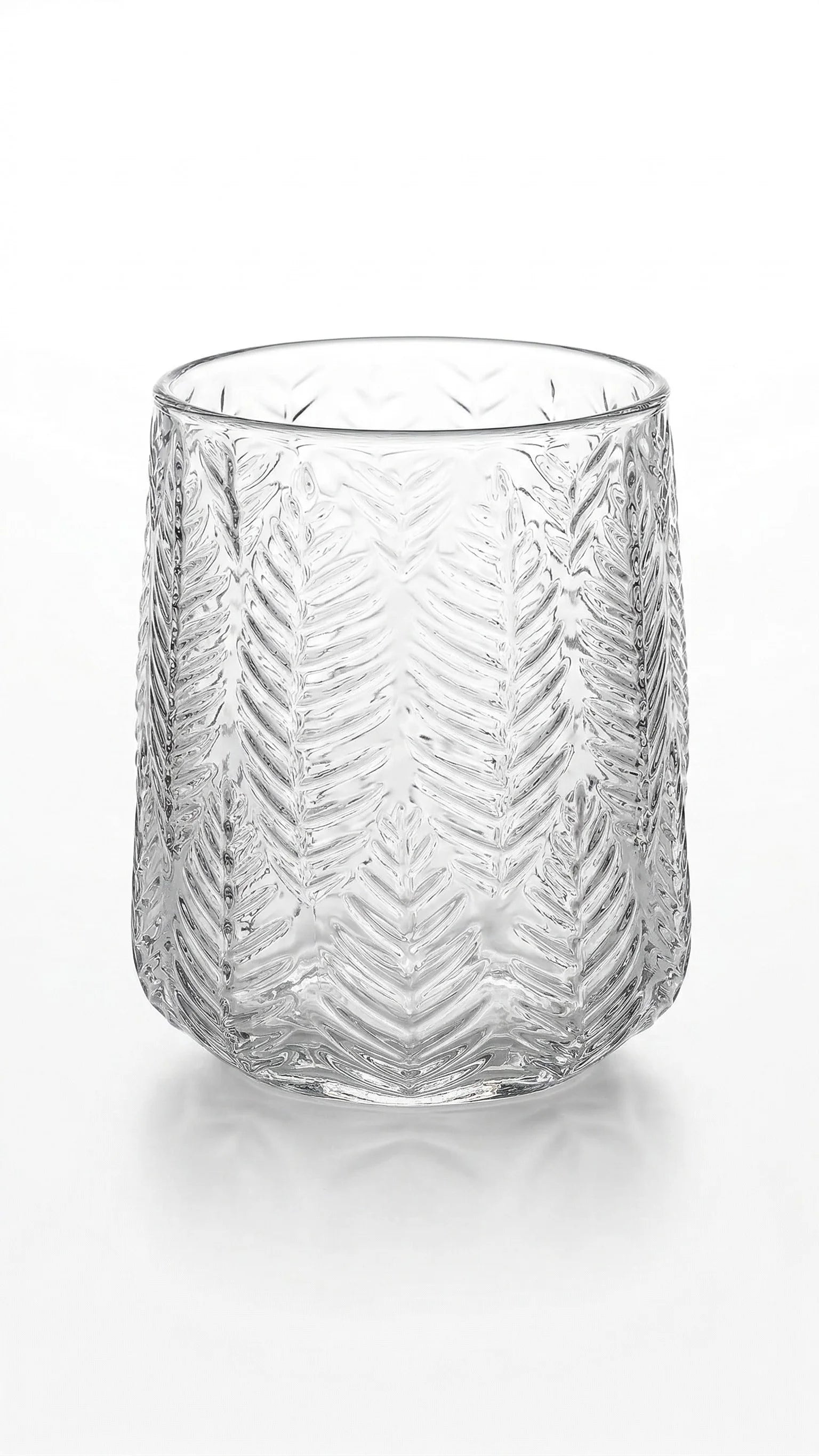 Feather Whisper Embossed Glass Vase — Hand-Blown Glass from Firozabad, India — Curated Display