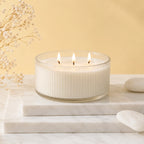 Jasmine 3-Wick Wide Ribbed Bowl Soy Wax Candle | Large — Hand-Blown Glass from Firozabad, India — Styled for Home Décor