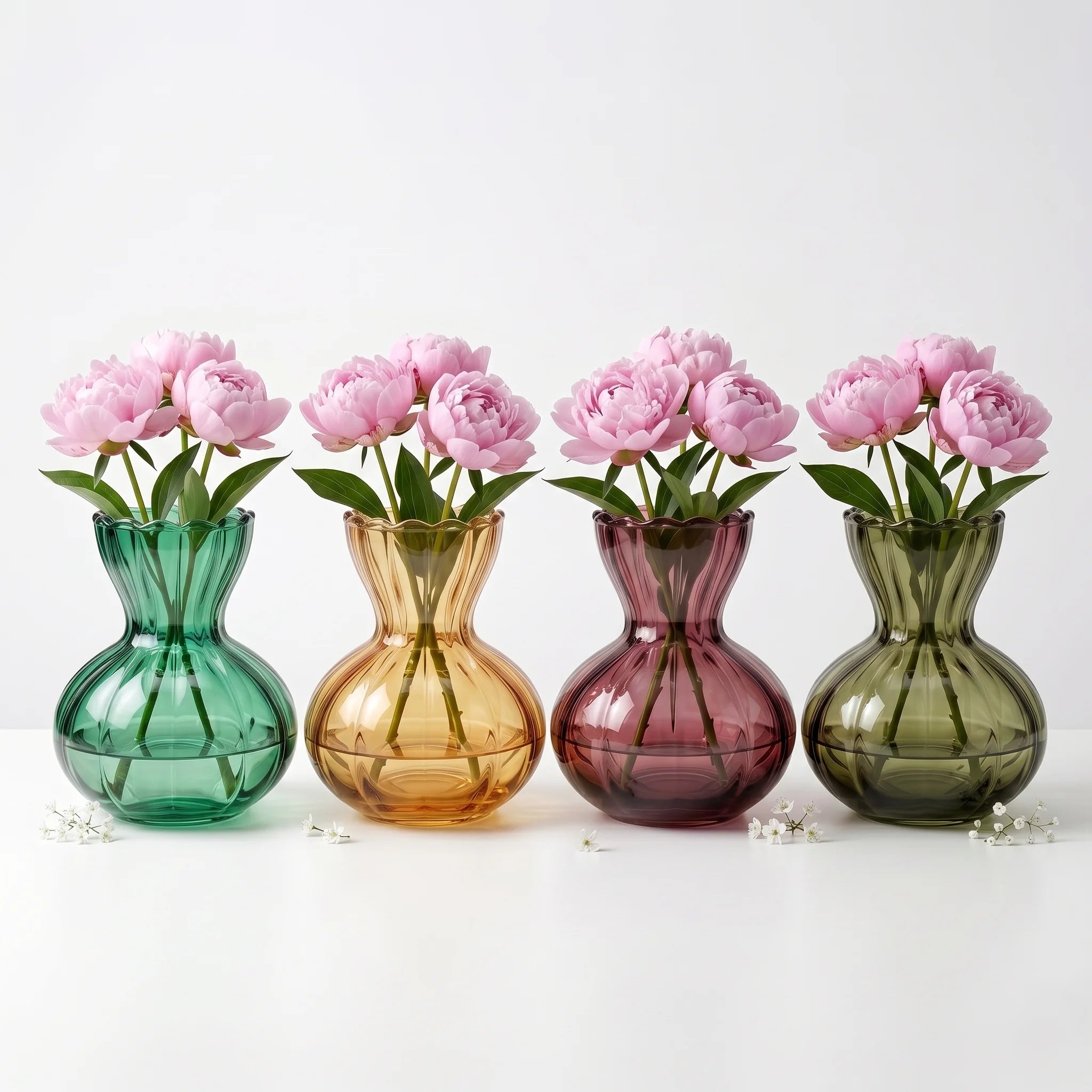 Vintage Ruffle Ribbed Glass Vase — Hand-Blown Glass from Firozabad, India — Side Angle View