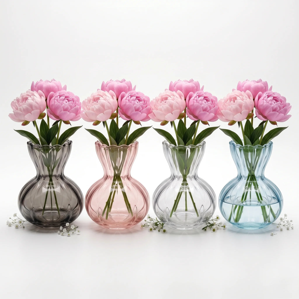 Pastel Ruffle Ribbed Glass Vase — Hand-Blown Glass from Firozabad, India — Styled for Home Décor