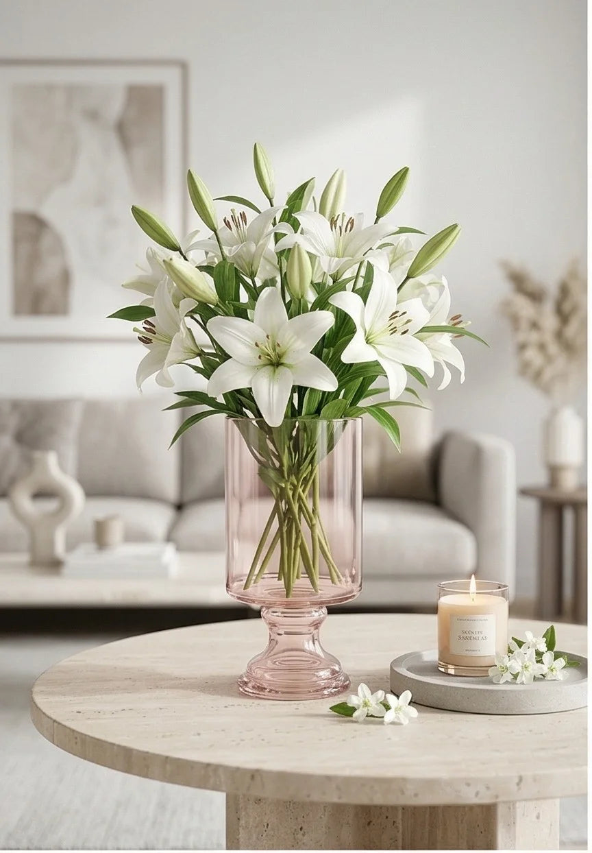 Royal Goblet Pedestal Glass Vase — Hand-Blown Glass from Firozabad, India — In a Living Space