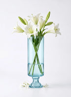 Aurora Pillar Footed Glass Vase — Hand-Blown Glass from Firozabad, India — Styled for Home Décor