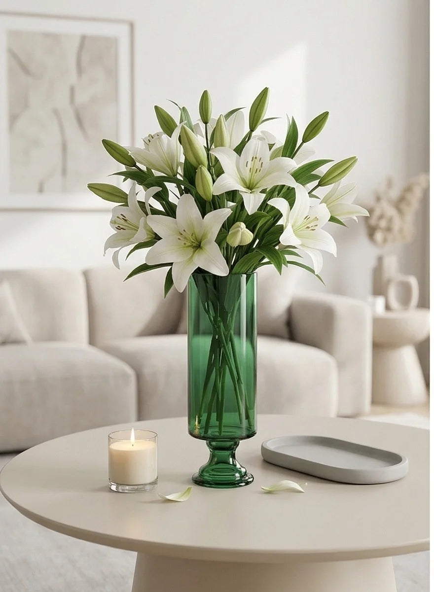 Aurora Pillar Footed Glass Vase — Hand-Blown Glass from Firozabad, India — Gifting Presentation