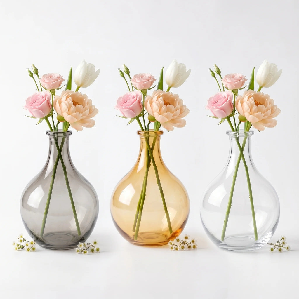 Artisan Droplet Neck Glass Vase — Hand-Blown Glass from Firozabad, India — Side Angle View
