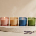 Vanilla Smooth Coloured Glass Soy Wax Candle — Hand-Blown Glass from Firozabad, India — Side Angle View